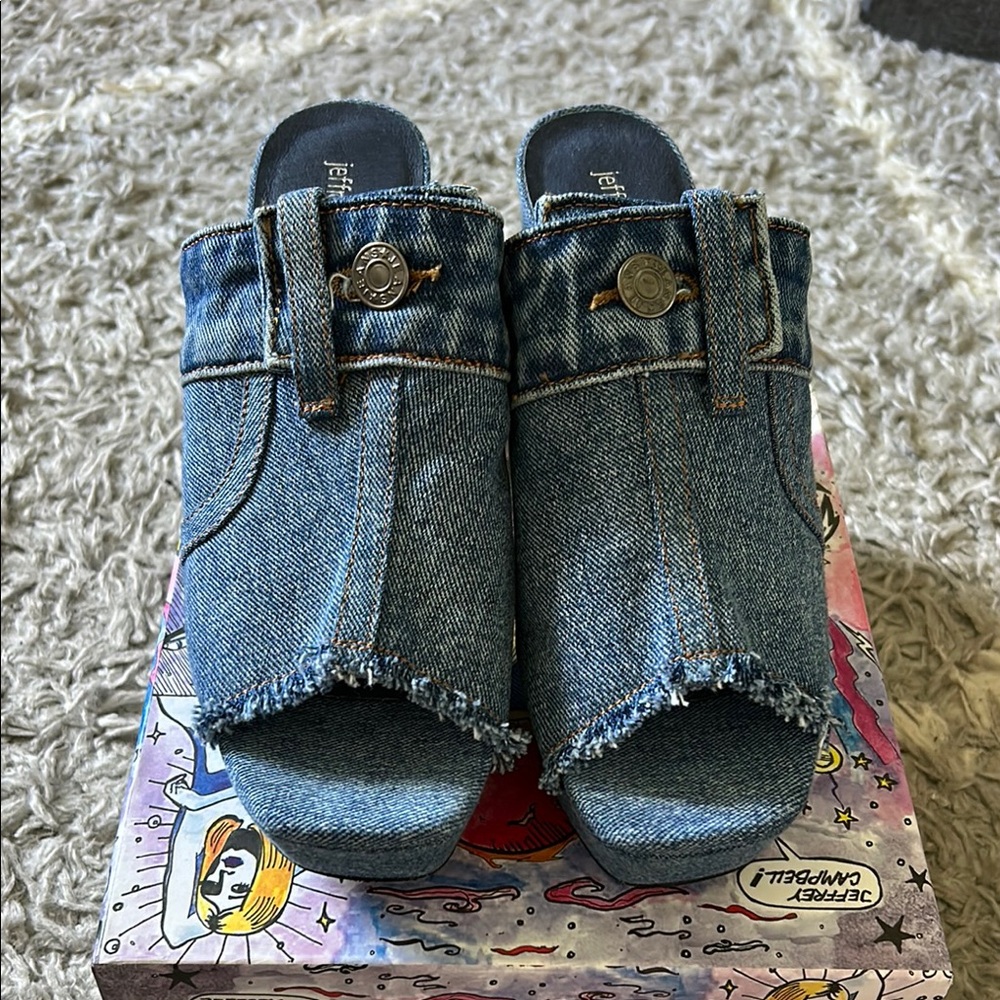 Jeffrey Campbell denim platform sandal 
Never worn